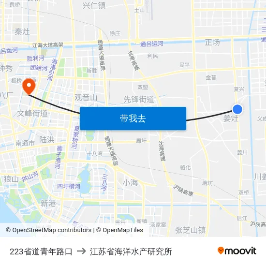 223省道青年路口 to 江苏省海洋水产研究所 map