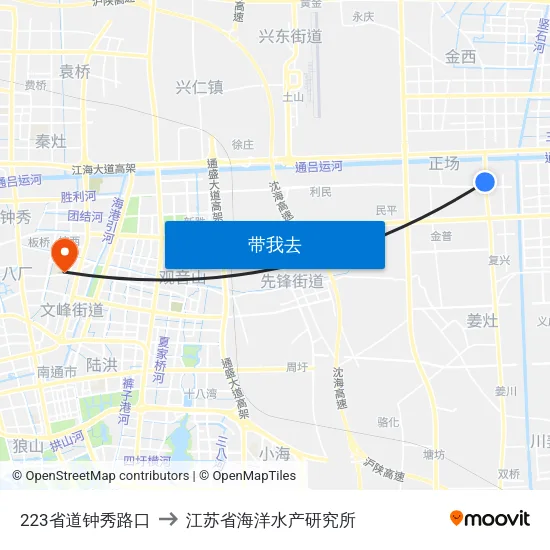 223省道钟秀路口 to 江苏省海洋水产研究所 map