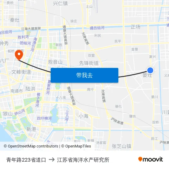 青年路223省道口 to 江苏省海洋水产研究所 map