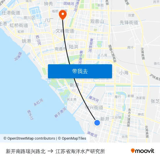 新开南路瑞兴路北 to 江苏省海洋水产研究所 map