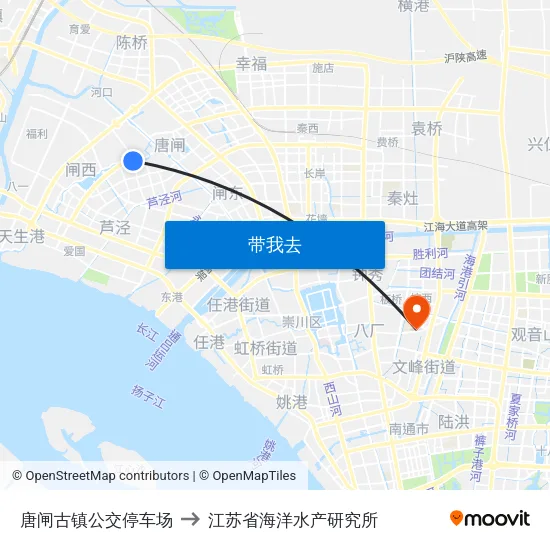 唐闸古镇公交停车场 to 江苏省海洋水产研究所 map