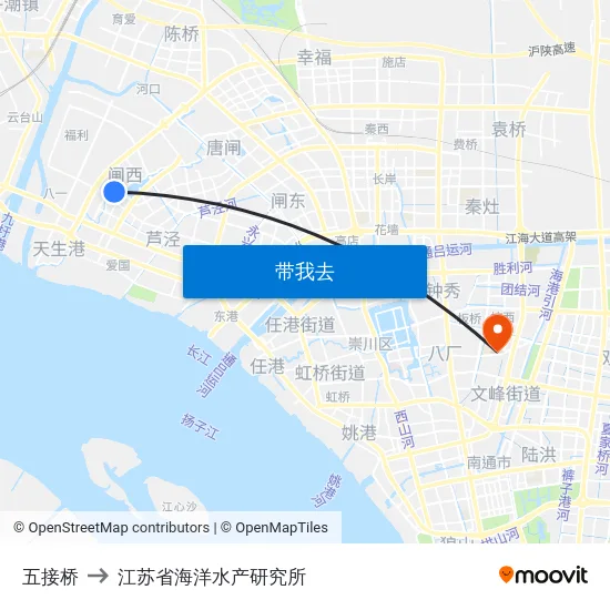 五接桥 to 江苏省海洋水产研究所 map