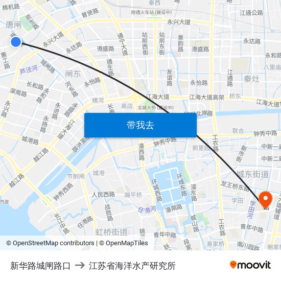 新华路城闸路口 to 江苏省海洋水产研究所 map