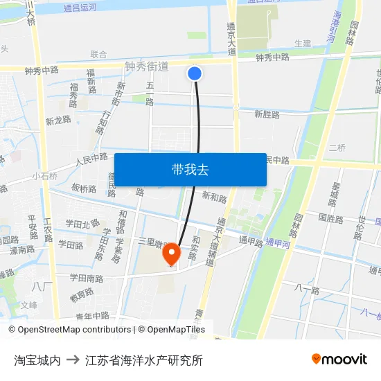 淘宝城内 to 江苏省海洋水产研究所 map
