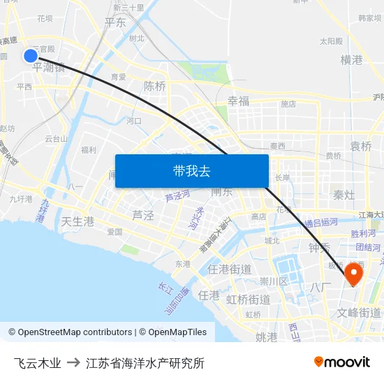 飞云木业 to 江苏省海洋水产研究所 map