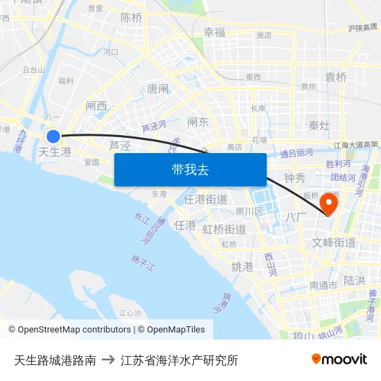 天生路城港路南 to 江苏省海洋水产研究所 map