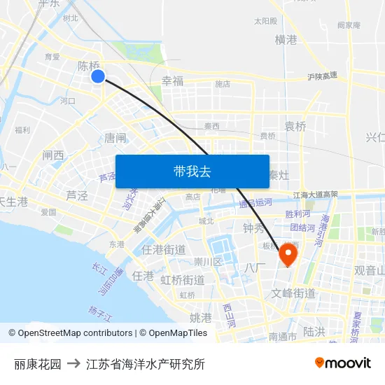 丽康花园 to 江苏省海洋水产研究所 map