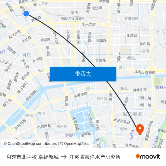 启秀市北学校·幸福新城 to 江苏省海洋水产研究所 map