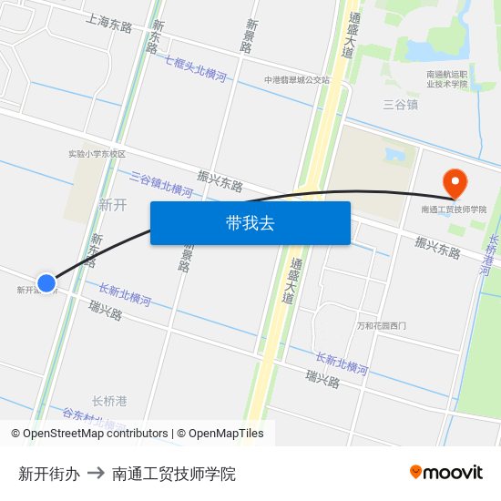 新开街办 to 南通工贸技师学院 map