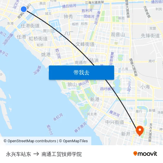 永兴车站东 to 南通工贸技师学院 map