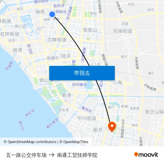 五一路公交停车场 to 南通工贸技师学院 map