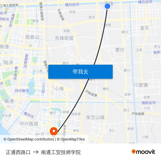 正通西路口 to 南通工贸技师学院 map