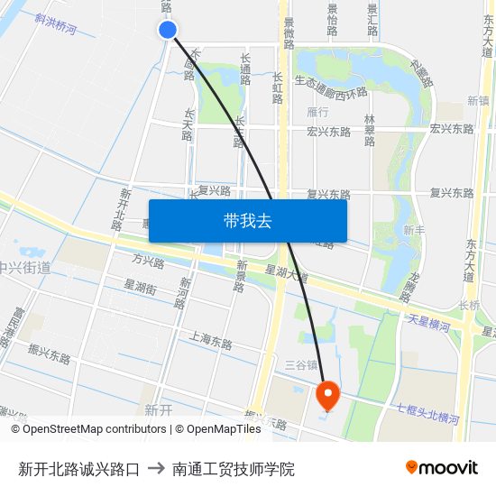 新开北路诚兴路口 to 南通工贸技师学院 map