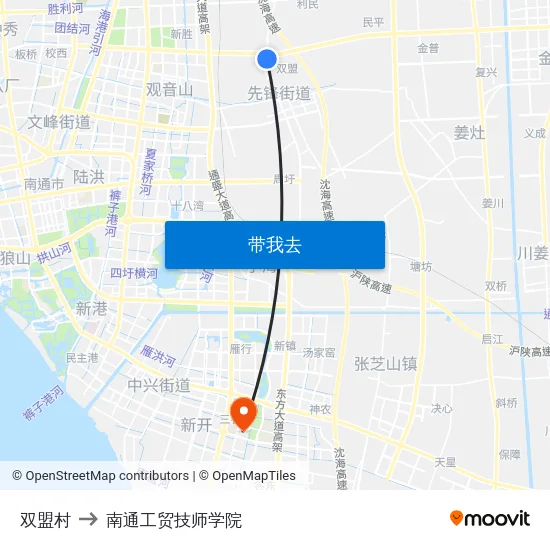 双盟村 to 南通工贸技师学院 map