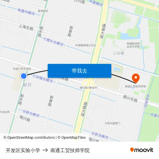 开发区实验小学 to 南通工贸技师学院 map