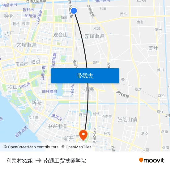 利民村32组 to 南通工贸技师学院 map