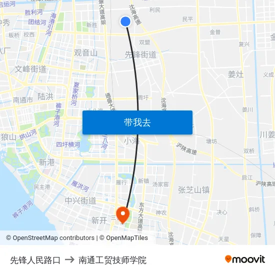 先锋人民路口 to 南通工贸技师学院 map