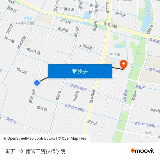 新开 to 南通工贸技师学院 map