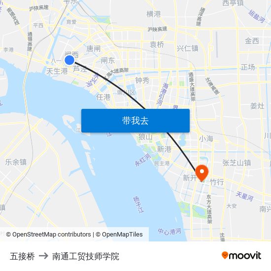 五接桥 to 南通工贸技师学院 map