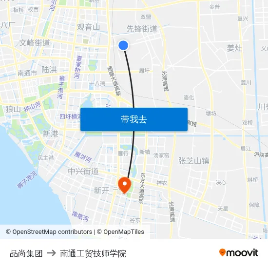 品尚集团 to 南通工贸技师学院 map