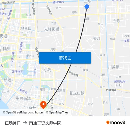 正场路口 to 南通工贸技师学院 map