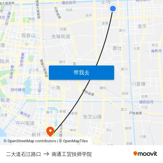 二大道石江路口 to 南通工贸技师学院 map
