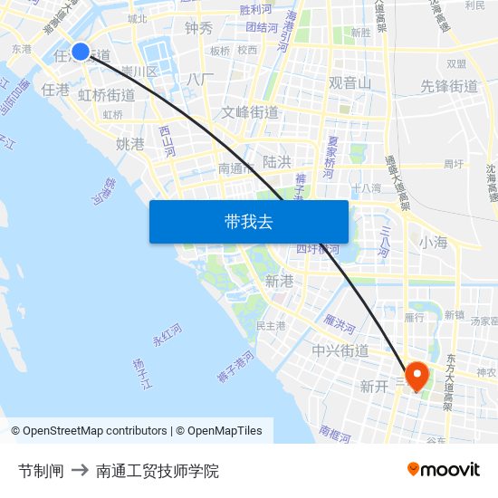 节制闸 to 南通工贸技师学院 map