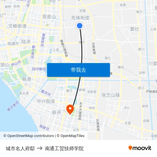 城市名人府邸 to 南通工贸技师学院 map
