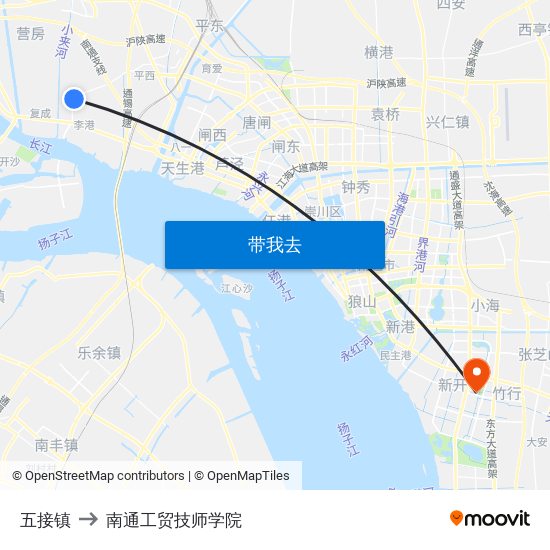 五接镇 to 南通工贸技师学院 map