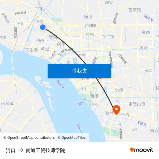 河口 to 南通工贸技师学院 map