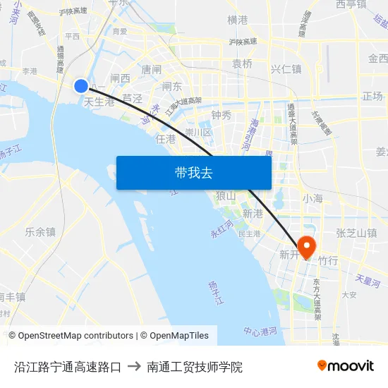 沿江路宁通高速路口 to 南通工贸技师学院 map
