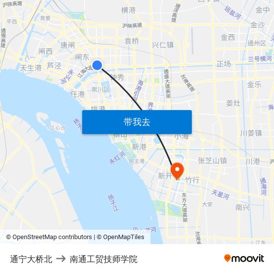 通宁大桥北 to 南通工贸技师学院 map