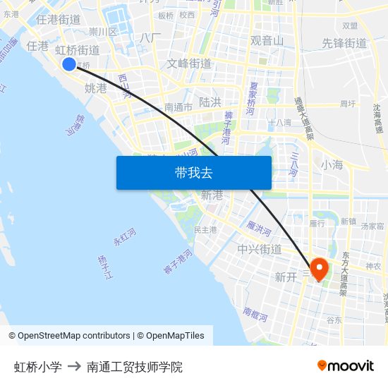 虹桥小学 to 南通工贸技师学院 map