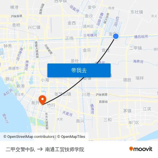 二甲交警中队 to 南通工贸技师学院 map
