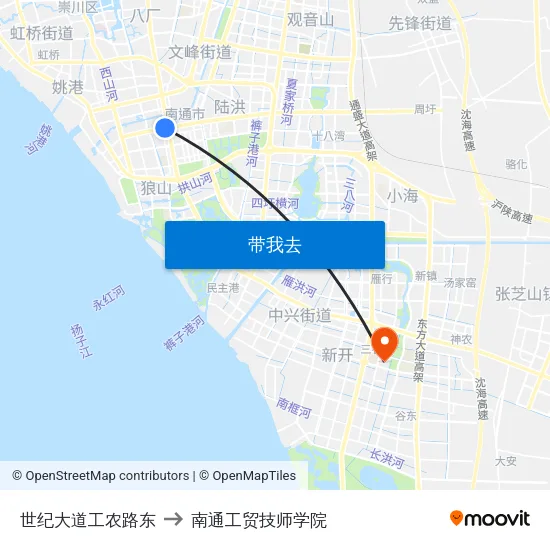 世纪大道工农路东 to 南通工贸技师学院 map