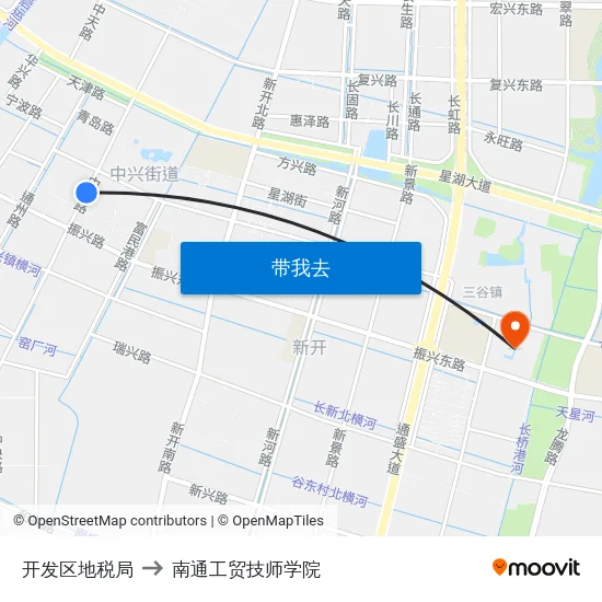 开发区地税局 to 南通工贸技师学院 map