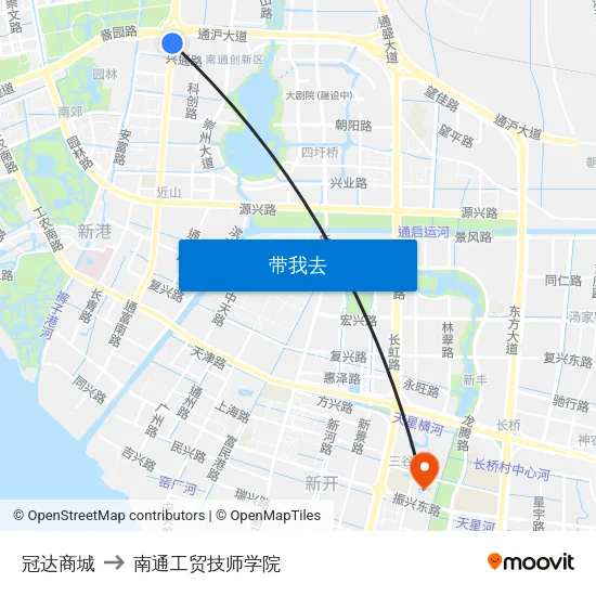 冠达商城 to 南通工贸技师学院 map