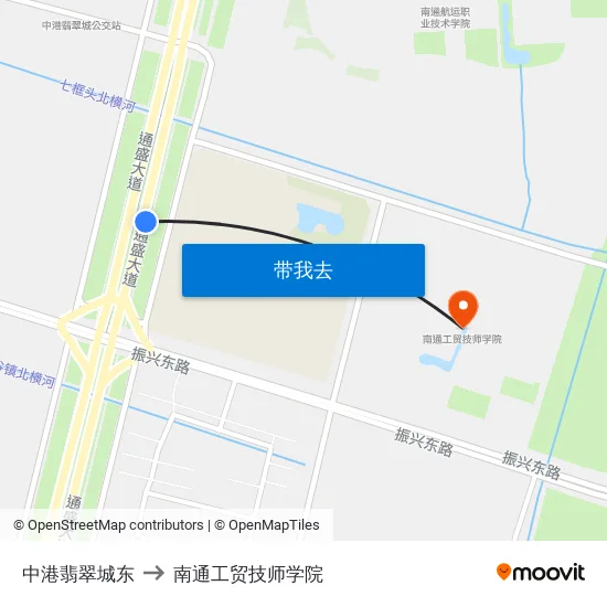中港翡翠城东 to 南通工贸技师学院 map