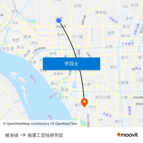 横港镇 to 南通工贸技师学院 map