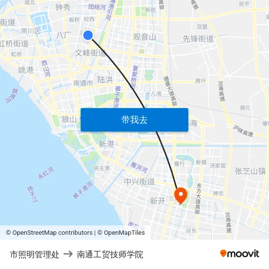 市照明管理处 to 南通工贸技师学院 map