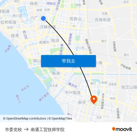 市委党校 to 南通工贸技师学院 map