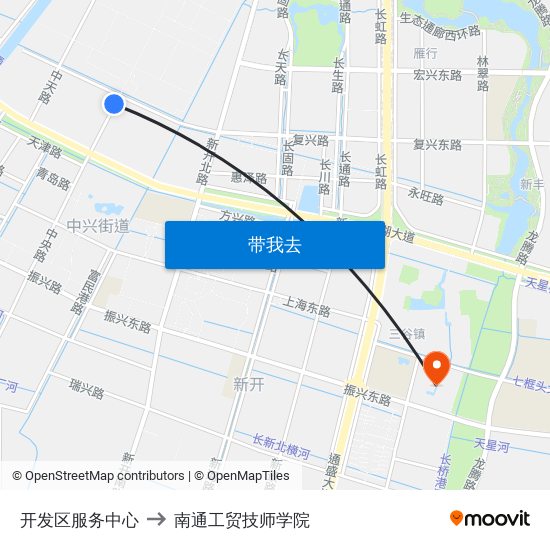 开发区服务中心 to 南通工贸技师学院 map