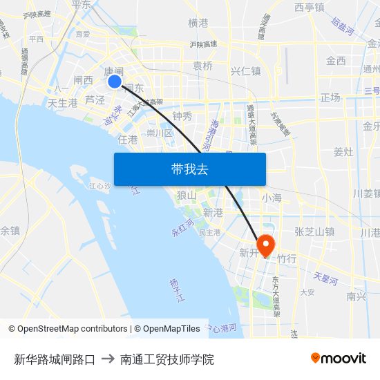 新华路城闸路口 to 南通工贸技师学院 map