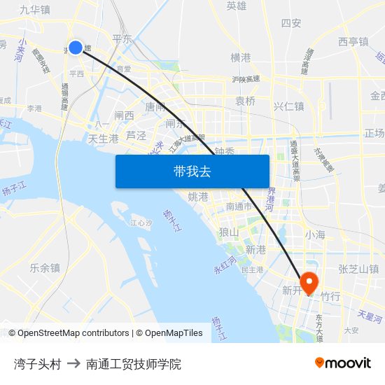 湾子头村 to 南通工贸技师学院 map