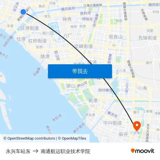 永兴车站东 to 南通航运职业技术学院 map