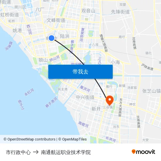 市行政中心 to 南通航运职业技术学院 map