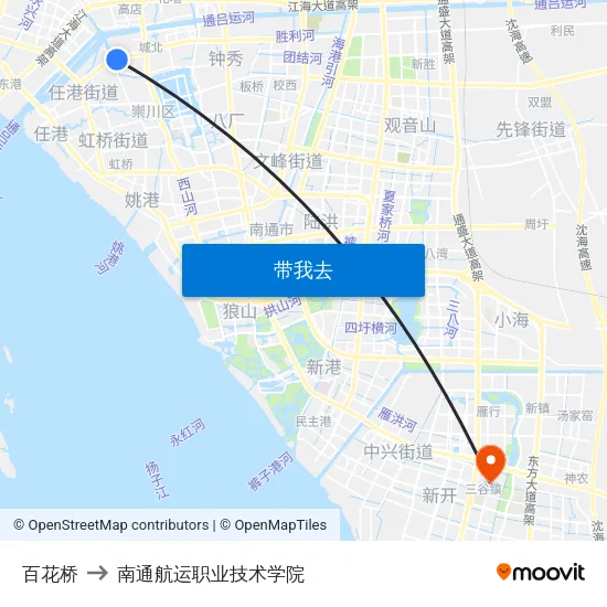 百花桥 to 南通航运职业技术学院 map