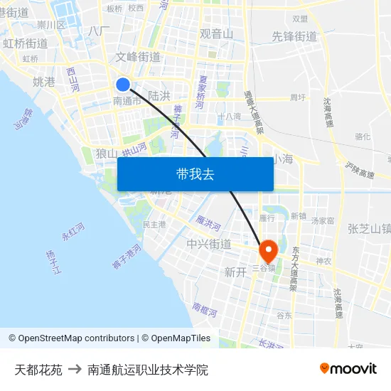 天都花苑 to 南通航运职业技术学院 map