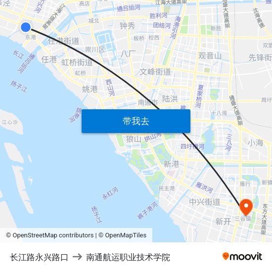 长江路永兴路口 to 南通航运职业技术学院 map