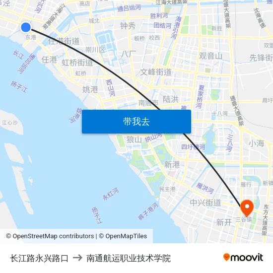 长江路永兴路口 to 南通航运职业技术学院 map